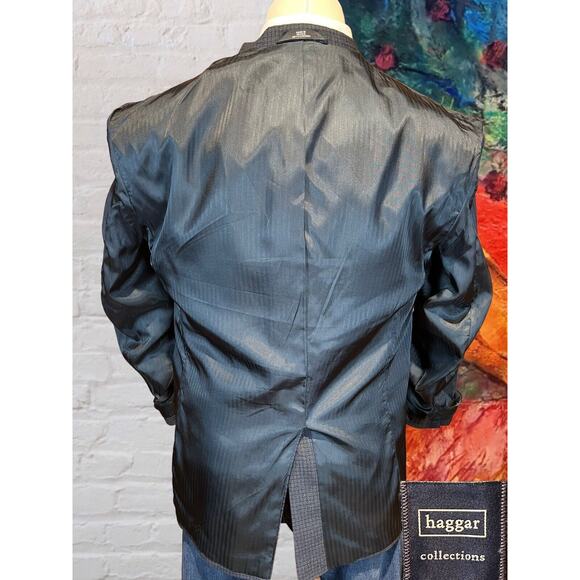 Vtg Haggar Collection 42R Blue Black Check Plaid Tweed Blazer Sport Coat Jacket - Picture 7 of 16